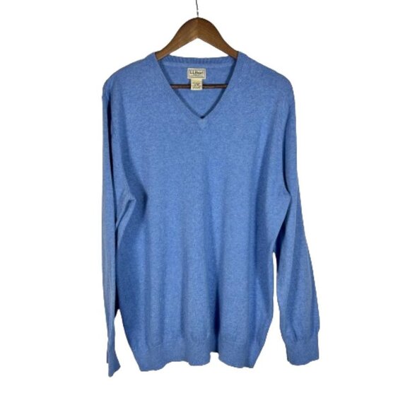 LL Bean‎ Mens Cashmere Cotton V Neck Pullover Sweater Size XL Blue Lightweight - Picture 1 of 7